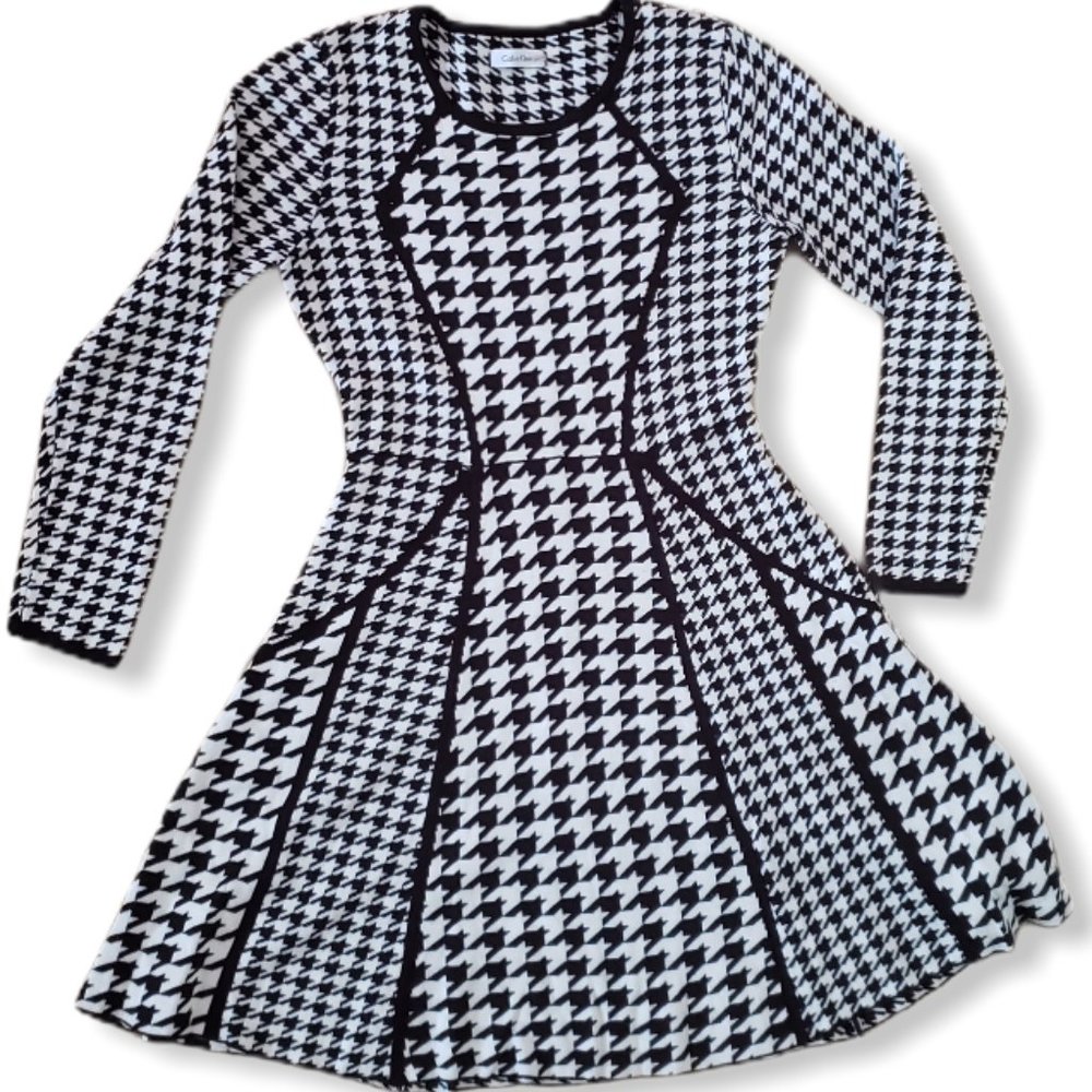 Calvin Klein houndstooth midi sweater dress